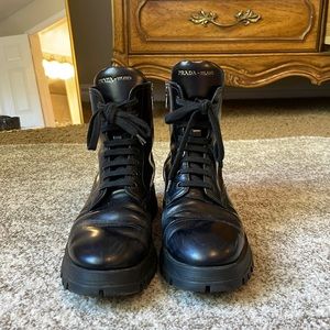 Prada leather ankle biker combat boots